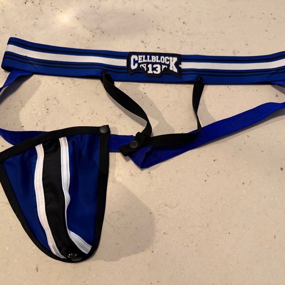 CellBlock 13 Jockstrap w/Removable Pouch, Blue/Black, XL - Picture 3 of 5